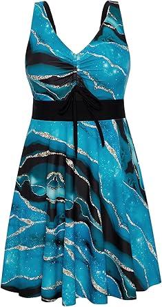 Arolina Plus Size Bathing Suits for Curvy Women Swim Dress High Waisted Tummy Control Swimsuits 26W