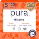 Pura Size 5 Eco-Friendly Diapers (24-35 lbs) Totally Chlorine Free (TCF), Hypoallergenic, Soft Organic Cotton, Sustainable, up to 12 Hours Leak Protection, Allergy UK, 6 Packs of 20 (120 Diapers)
