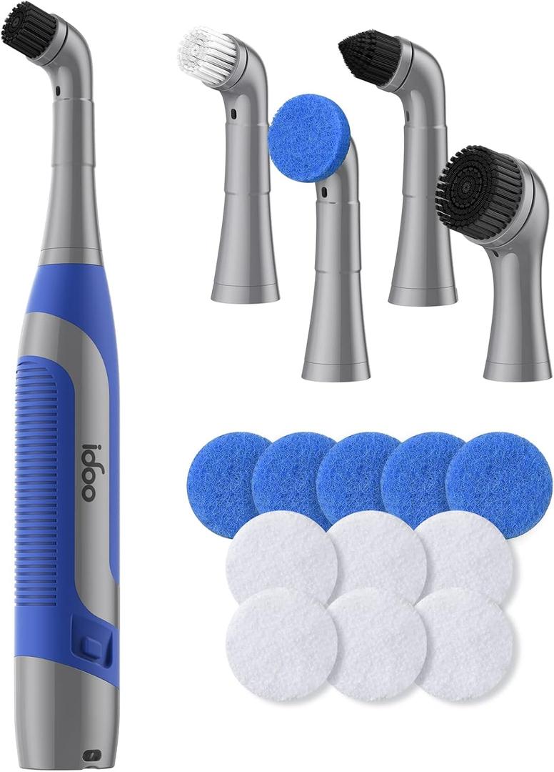 iDOO Cordless Electric Cleaning Brush, Battery Powered Scrubber, Electric Grout Cleaner for Shower/Bathtub/Tile Crevice/Kitchen/Bathroom/Laundry Room, Apartment Essentials