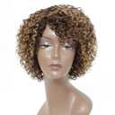 HUA Short Curly Human Hair Wigs for Black Women P4/27/30 Short Curly Wigs for African American Glueless Human Hair Wigs (8 Inch)