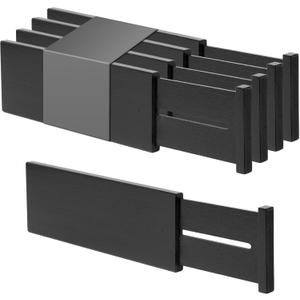 Utoplike Bamboo Dresser Drawer Dividers, 4'' High Adjustable Drawer Organizers for Clothing, Spring Loaded, Works in Kitchen, Bathroom, Bedroom, Drawer, Desk, 4 PCS, Black