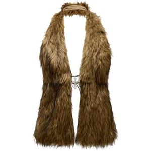 WDIRARA Women's Faux Fur Halter Vest Sleeveless Tie Backless Fuzzy Tank Top Rave Party Sexy Y2K , size medium