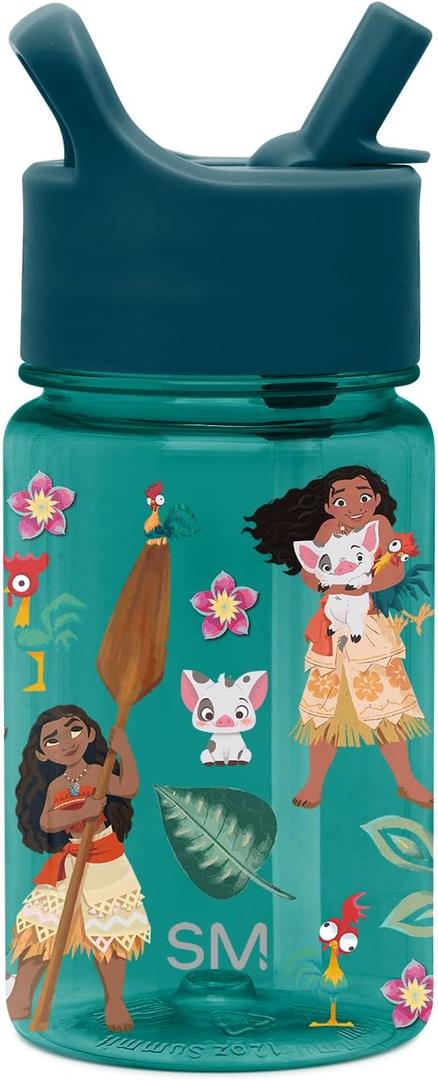 Simple Modern Disney Moana Kids Water Bottle Plastic BPA-Free Tritan Cup with Leak Proof Straw Lid | Reusable and Durable for Toddlers, Girls | Summit Collection | 12oz, Moanas Village