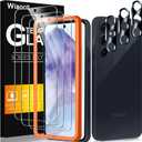 Wiaocit Tempered Glass Screen Protector for Samsung Galaxy A55 5G | 3+3 Pack, 9H Hardness, Camera Lens Protector, Installation Frame, Bubble Free, Case Friendly