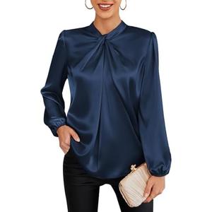 GRACE KARIN Women's Long Sleeve Satin Blouse,Mock Neck Work Silk Shirts,Dressy Tops for Business Casual Office, M