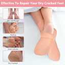 Silicone Moisturizing Socks for Dry Cracked Feet - 2 Pairs, XL Long Size, Non-Slip Heel Socks for Women and Men - High Stretch Foot Care Pedicure - White & Beige