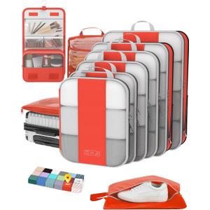 10 Set Compression Packing Cubes for Travel Essentials,Compressible Expandable Packing Cubes for Suitcase,OlarHike Luggage Organizer Bags for Travel,Handy Helper for Organizing Clothes(Orange)
