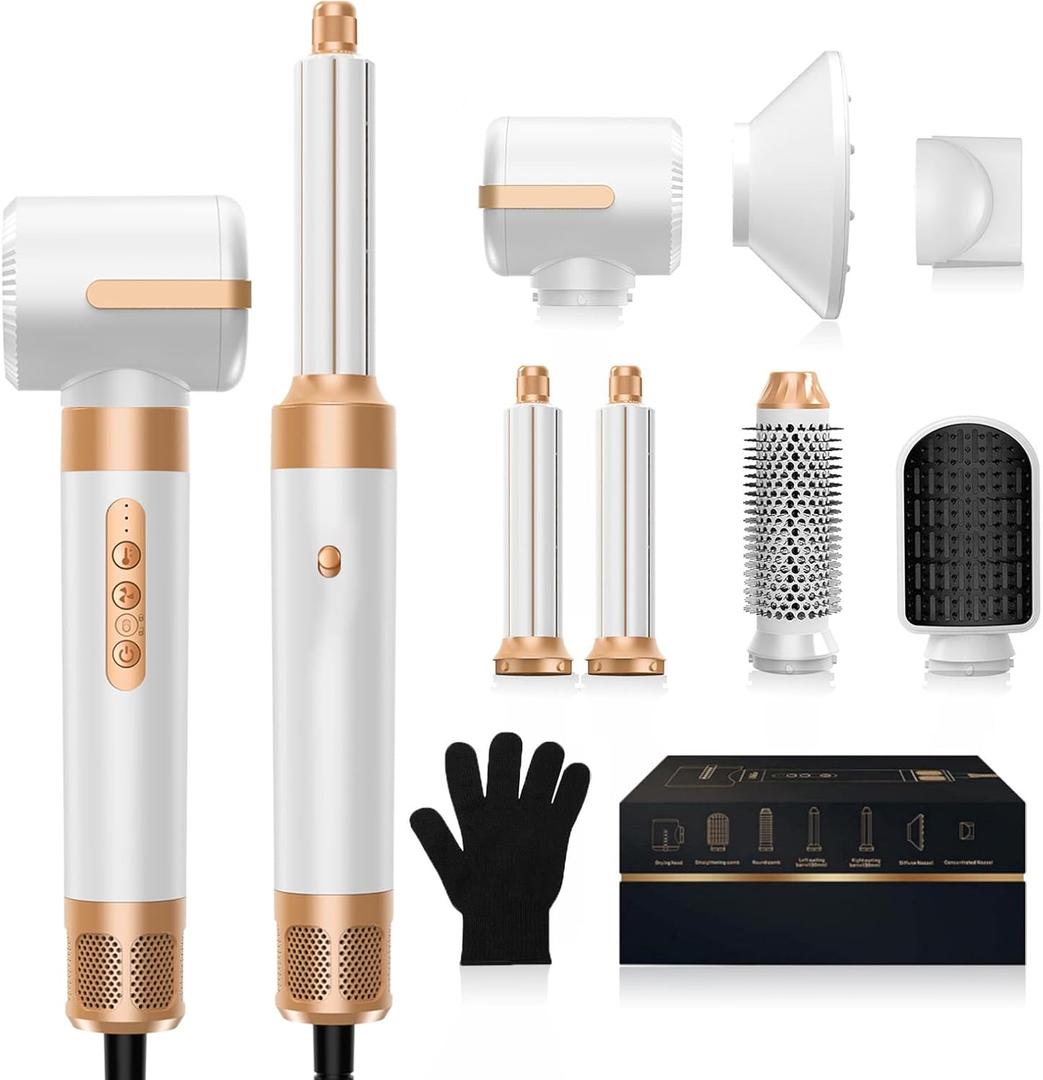 Hair Dryer Brush,Blow Dryer Brush with Attachments,110000 RPM Curly Twist 7 in One Air Style, Professional Ionic Hair Styling Tool, Left & Right Air Curler, Volumizer