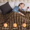 Anysay Heated Blanket Full Size with 1/2/4/6/8 Hours Auto-Off 10 Heat Level, 62'' * 84'' Cozy Faux Rabbit Fur Bubble Electric Blanket with Overheat Protection(Brown)