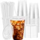 100 Pack 16 oz Disposable Plastic Cups with Lids and Straws, Clear Party Coffee Cups for Cold Beverages, Smoothies, Iced Coffee, and Leak-Proof, BPA-Free
