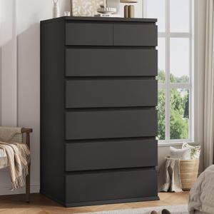 Black Tall 7 Drawer Dresser for Bedroom, Modern Wood Closet Dressers & Chests of Drawers with Jewelry Storage, 23.6" L*15.8" W*47.5" H in Large Vertical Dresser for Bedroom, Living Room, Nursery