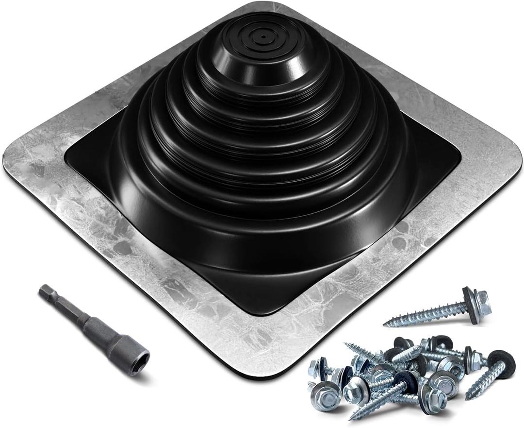 VIVIDA #3 EPDM Metal Roof Pipe Boot, Flexible Roof Jack Flashing Boot for Pipe OD 1/4" to 5", Screws & Hex Socket Included, Square Base, Black, 1 Pack