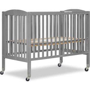 Dream On Me Folding Full Size Convenience Crib In Storm Grey, Two Adjustable Mattress Height Positions, Comes With Heavy Duty Locking Wheels, Flat Folding (53"L x 31"W x 46"H)