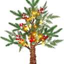 24" /2FT Tabletop Christmas Tree with Lights Timer, USB or Battery Powered, Prelit Small Christmas Trees with Realistic Norfolk Pine &Cypress Tips 24LED Berries Pinecones Xmas Indoor Home Table Desk