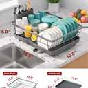 Sakugi Stainless Steel Dish Drying Rack for Kitchen Counter, Sink Organization and Storage Essentials with Silverware & Utensil Holder, Home and Apartment Decor, 12''W x 15.6''L, Gray