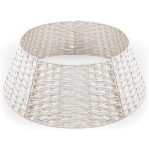 27in Christmas Tree Collar Skirt - Christmas Tree Base Basket Cover 5 Pieces-Handmade Artificial Rattan Holiday Rattan Christmas Tree Skirt for Home(White)