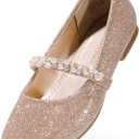 DREAM PAIRS Girls Mary Jane Dress Shoes Ballerina Flats for Wedding, Party (Toddler/ Little Kid/ Big Kid), Size 3 Little Kid, Rose/ Gold/ Glitter, SERENA-100-KIDS