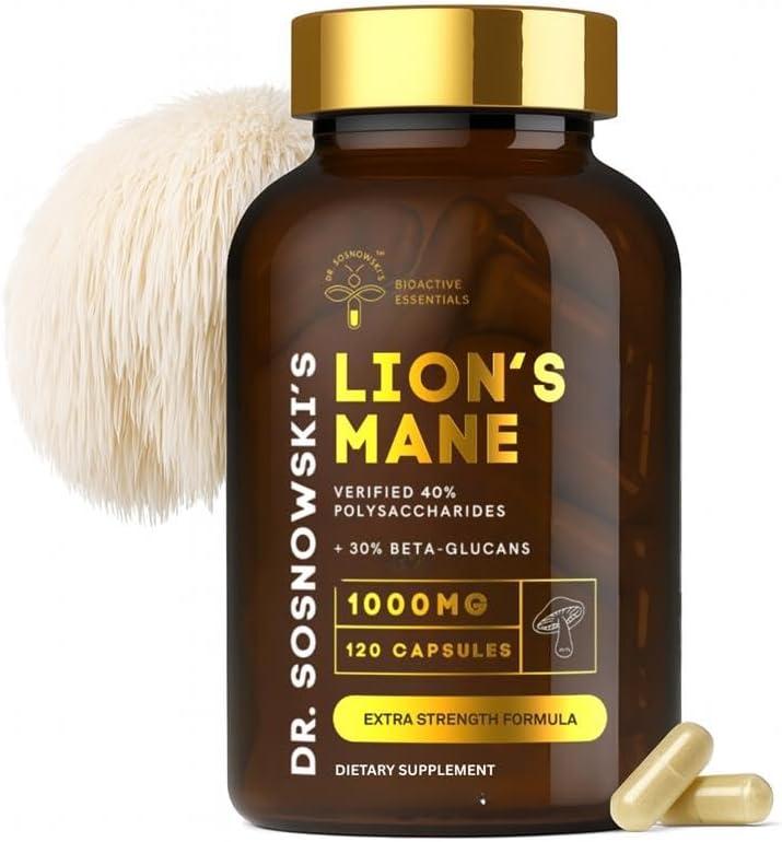 Dr Sosnowski's BioActive Lion's Mane Mushroom Capsules | Potent 1000mg High Strength Lion's Mane Extract (120 Capsules)