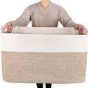 MINTWOOD Design 22in Extra Large Blanket Basket Holder Living Room, Rectangle Rope Woven Storage Basket with Handles for Laundry, Pool Towels, and Shoes, Dog Toy Organizer Bin Box, Light Brown