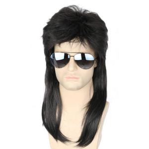 Mens Wigs Black Long 80s Mullet Wig Halloween Costume Wigs