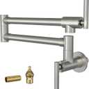 Lordear Pot Filler Faucet Brushed Nickel Finish Commercial Wall Mount Stove Kitchen Faucet, Stainless Steel Folding Faucet Over Stove, Kitchen Faucet with Double Joint Swing Arms