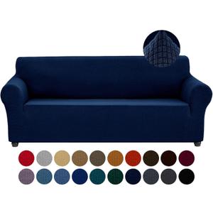 Joccun Stretch Couch Cover Slipcovers, 1-Piece Sofa Covers for 3 Cushion Couch Spandex Jacquard Washable Furniture Protector Cover for Living Room,Kids,Pets(Sofa,Navy) (Large78"-94")