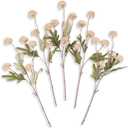 25 Heads Pom Pom Mum Artificial Flowers, 18" Long Stem Faux Silk Chrysanthemum for DIY Fall Wedding Bouquets, Autumn Centerpieces & Rustic Home Decor - Beige