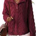 BLENCOT Womens Casual Button Down Collar Pullover Fleece Sweatshirt Long Sleeve Tops Warm Sherpa Coat Jacket Pockets (M)
