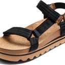 REEF Cushion Rem Hi Women's Platform Sandal, Adjustable Strap, Arch Support and Heel Cupping, Black/ Tan, 7.5