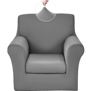 Stretch Sofa Cover Couch Covers, 2-Piece Armchair Cover with Separate Cushion Cover, Washable Soft Spandex Furniture Protector for Living Room(Armchair, Grey) (Small)