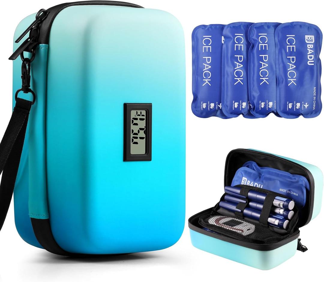 Insulin Cooler Travel Case TSA Approved, Refrigerated Medicine with Temperature Display, Diabetes Travel Case with Wrist Strap & 4 Ice Packs For Daily and Trip