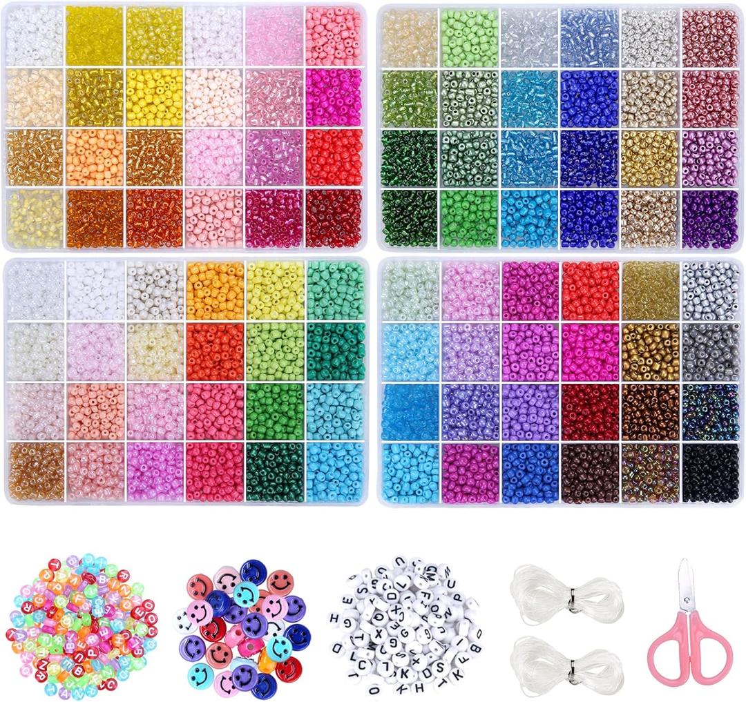 EFIVS ARTS Seed Beads 96 Colors 4MM Small Beads Kit Tiny Bracelet Waist Beads Set with Pendant Charms Letter Beads Kit for Concert Bracelets DIY Making