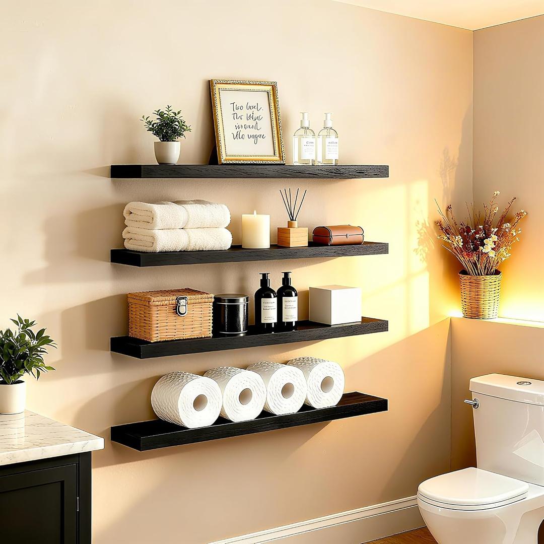 ROGMARS Black Floating Shelves for Wall 36 inch Rustic Solid Wood