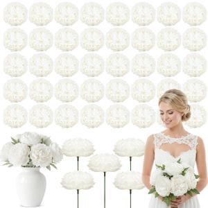 Suncalla 50 Pcs Artificial Peony Rose Flowers Heads 4.7 Inches Silk Fake Peony Head Flowers for Wedding Bridal Bouquet Home Floral DIY Centerpieces Tables Party Decorations (White)
