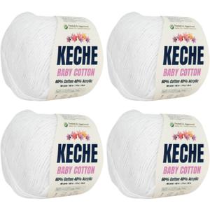 Keche Cotton Yarn, 60% Cotton 40% Acrylic Yarn, Soft Cotton Yarn for Crochet and Knitting, Amigurumi Yarn 4 Skeins/Balls [1.76 Oz (50g) / 180 Yrds (165m)]  4 Pack - White