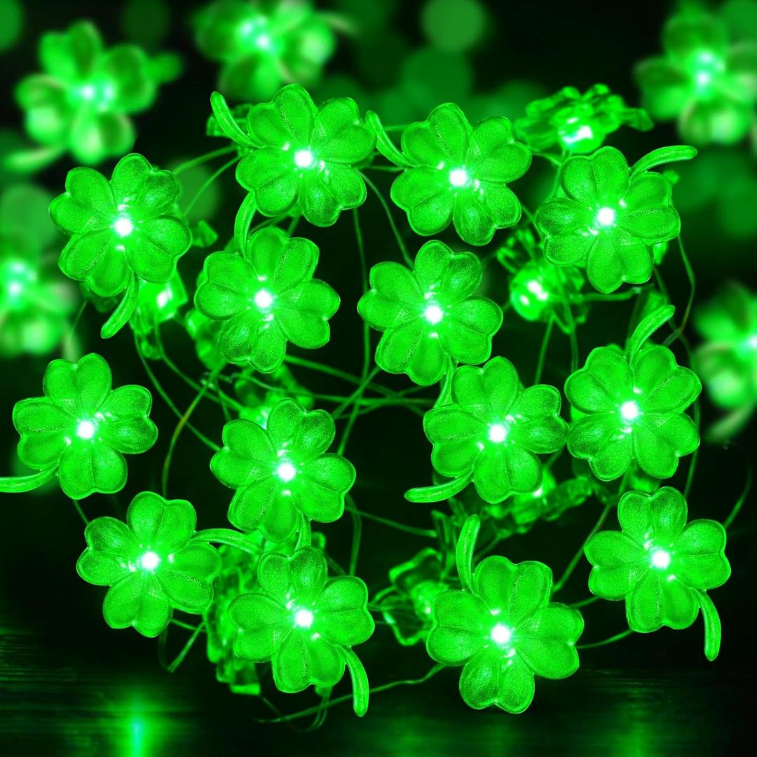 Aogist Super Bright 50LED Shamrock String Lights - 16ft St Patrick's Day 3D Clover Fairy Lights Battery Operated for Indoor/Outdoor Irish Party, Wedding, Holiday Green Decor - 1 Pack