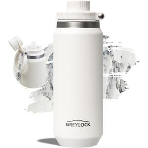 Greylock 20 oz Insulated Water Bottle with Straw Lid, Reusable Stainless Steel Sports Water Bottles with Foldable Handle, Leak Proof, Double-Wall Vacuum Insulation, 24 Hours Cold (White)