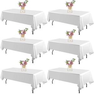 White Tablecloth 60x126 Inch Rectangle Table Cloth for 6 Feet Table- Wrinkle Resistant Washable Polyester Table Cover for Dining Party and Camping (White, 60 x 126 Inch 6Pack)