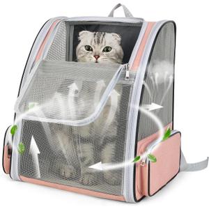 Cat Backpack Carrier Large Pet Backpack for Small Dog Medium Cat Puppy Kitten Bunny up to 15lbs, Ventilated Mesh Dog Collapsible Travel Backpack for Hiking Walking Outdoor (pink)