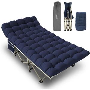 YELLOW JACKET Folding Camping Cot with Mattress, Upgraded 32" Wide Cot for Camping, Folding Sleeping Cot with Carry Bag, Camping Cots for Adults Idea for Home, Office & Travel (Blue)