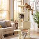 SONGMICS HOME Cat Tree for Indoor Cats, Multi-Level Cat Tower with Sisal Scratching Posts, Hammock and Condo, Beige, 59.6 Inches