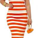 2 Piece Skirts Sets for Women Fall Fashion 2026 Striped Dress Lounge Travel Outfits Summer Clothing (Orange, S)