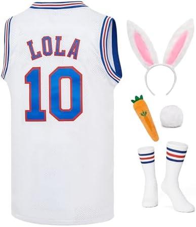 Mens Bugs #1 /Lola #10 Space Movie Basketball Jersey Sports Halloween Costumes Jersey White M