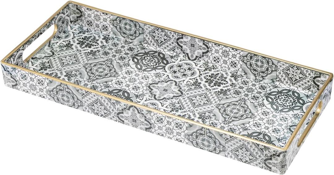 MAONAME Plastic Vanity Tray, Bathroom Counter Tray, Decorative Trays with Handles, Storage Dresser Trays Organizer for Toilet Tank, Jewelry, Makeup, 13.8" x 6" x 1.57"