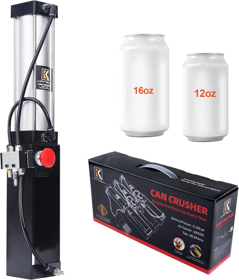 Can Crusher with Automatic ejection of flat cans,Pneumatic Soda Beer can Crusher for Recycling and Crushing 12 oz and 16 oz Cans