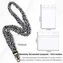 2 x Stretchy Scrunchie Lanyard for ID Badges Keys, Cute Teacher Lanyard for Women with 2 Card Holders 19.6 Inch (Black and White Checkered)