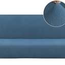 Turquoize Stretch Futon Cover Armless Sofa Cover Sofa Bed Slipcover Futon Couch Cover Furniture Protector with Elastic Bottom Feature Thick Soft Checked Jacquard Fabric, Dusty Blue