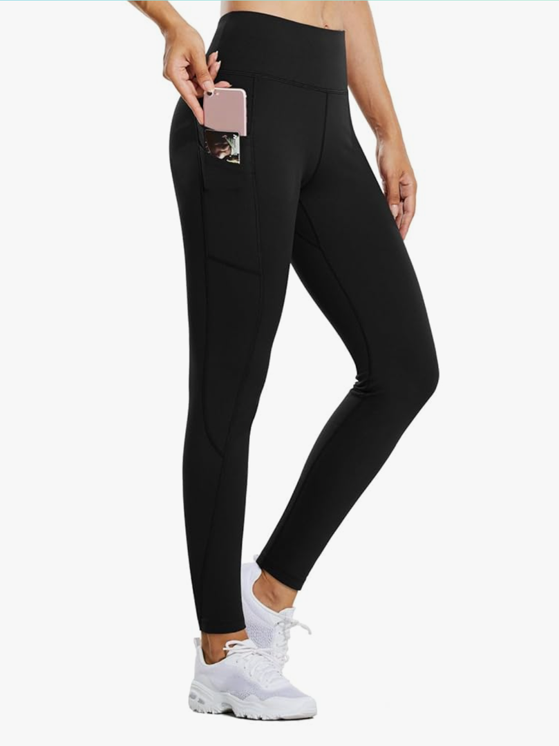 baleaf Women's Fleece Lined Leggings Water Resistant Thermal Winter Warm Tights High Waisted with Pockets Running Gear M