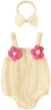 Koecnoc Baby Girl Bubble Romper with Butterfly Bow Back Newborn One-Piece Summer Outfit Cute Sleeveless Jumpsuit for Infants 18-24 M