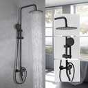 Exposed Shower System 8 Inch Rainfall Shower Head Matte Black Outdoor Shower Fixture 3 Function Stainless Steel Wall Mount Shower Faucet Set with Handheld Sprayer and Tub Spout